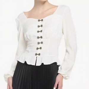 House Of The Dragon Peplum Woven Button Clasp Long Sleeve Peasant Top